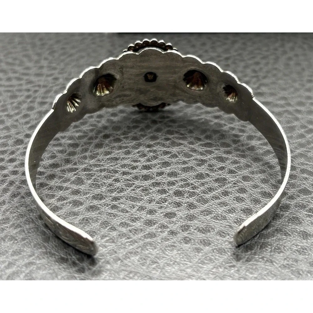 Vintage Southwest Style Faux Turquoise Glass Cabochon Cuff Bracelet Silver Tone